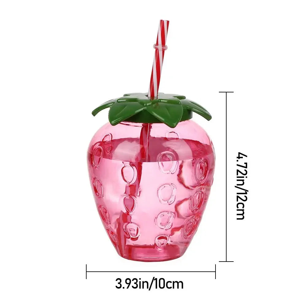 Lovely Food Grade Plastic Summer Straw Cup Cartoon Fruit Strawberry Pineapple Watermelon Water Bottle Drinkware Gift