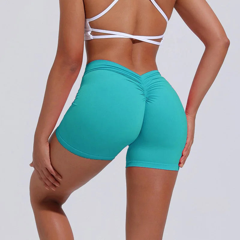 Yoga Shorts Women V Curve Sexy Gym Push Up Shorts Pleated Stretchy  Fitness Tights Cycling Shorts Activewear