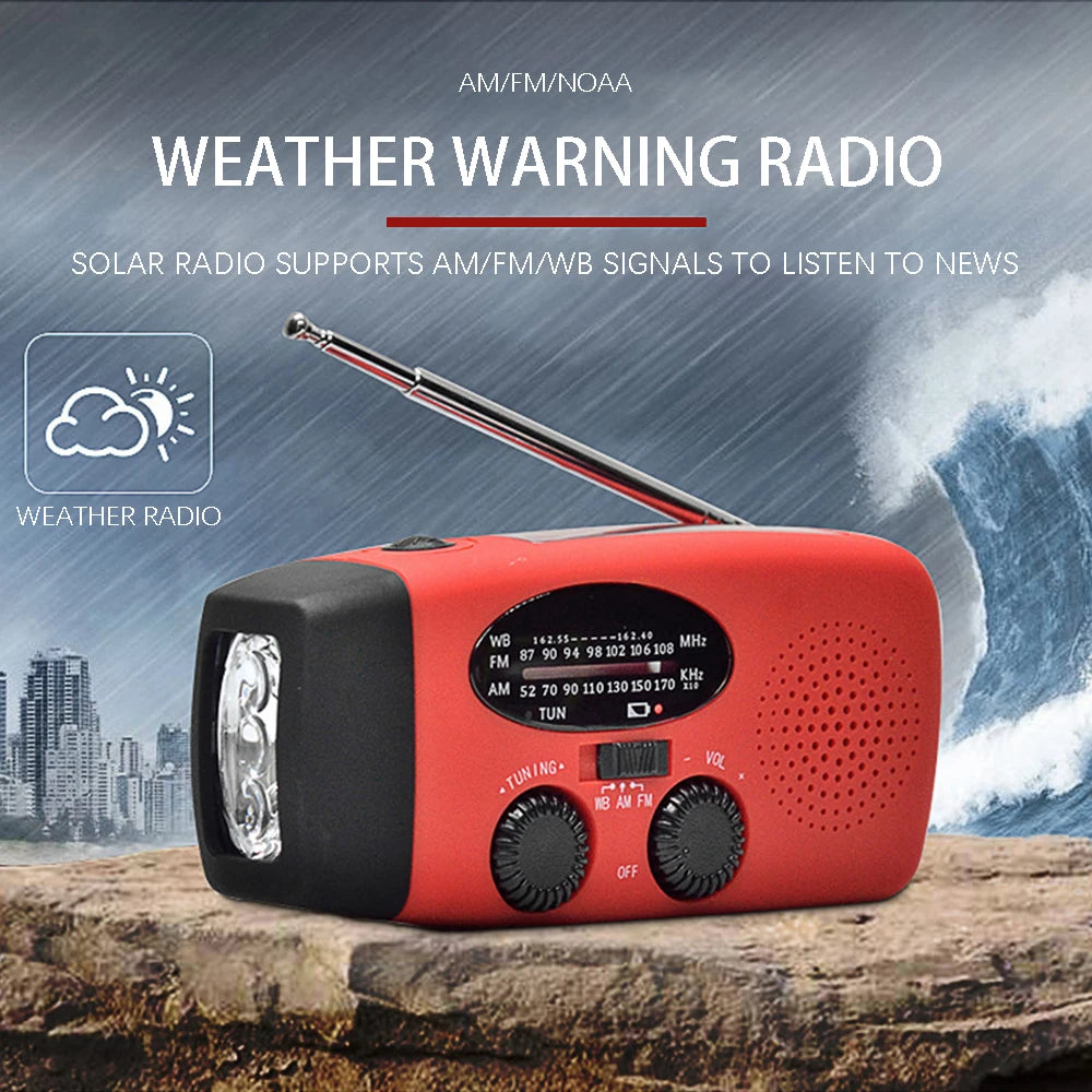 2000 mAh Emergency Radio with LED Lights Radio USB Solar Charging Light Outdoor Travel Portable Rechargeable FM/AM Radio