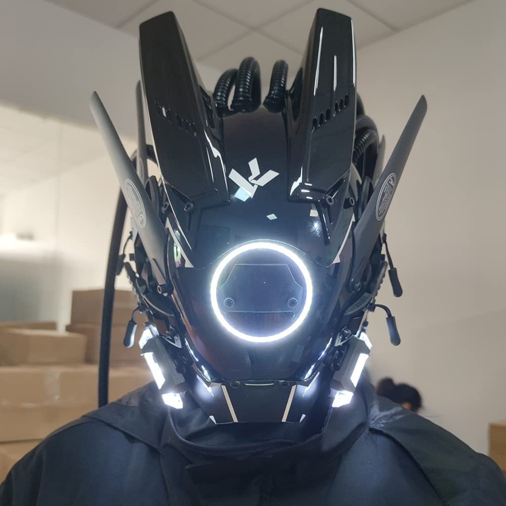 JAUPTO Cyberpunk mask  round lights with woven masks role-playing Halloween suitable for party music festival accessories