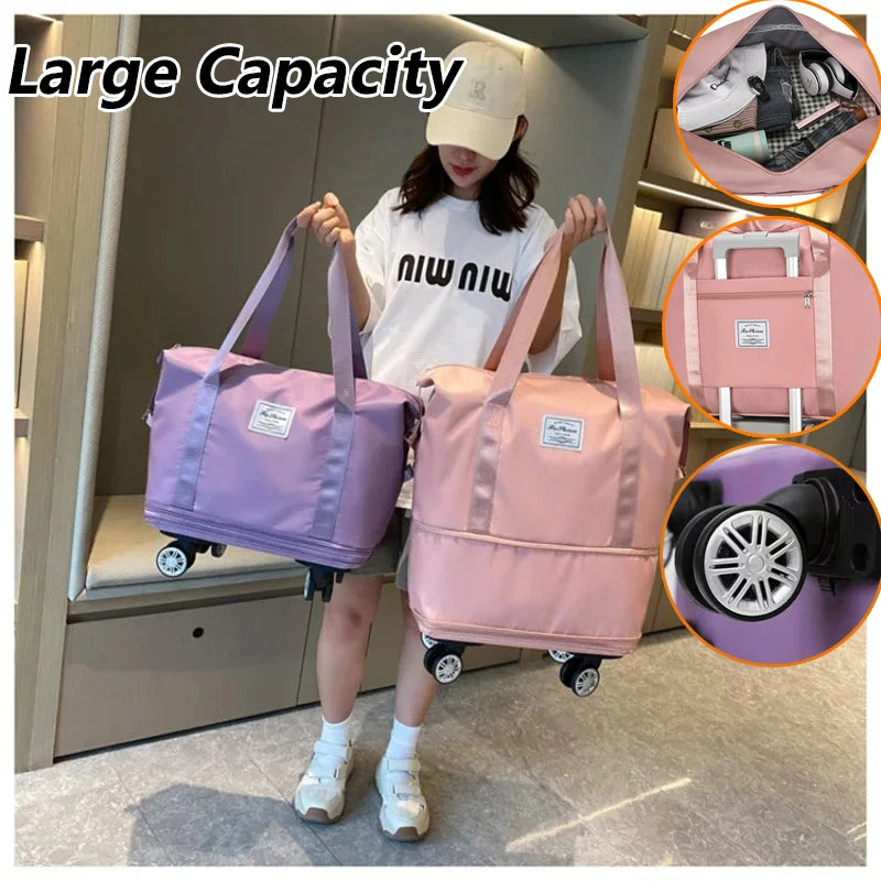 Business Travel Bag Large Capacity Collapsible Trolley Bag Oxford Cloth Dry-Wet Separation Unisex Business Trip Bag