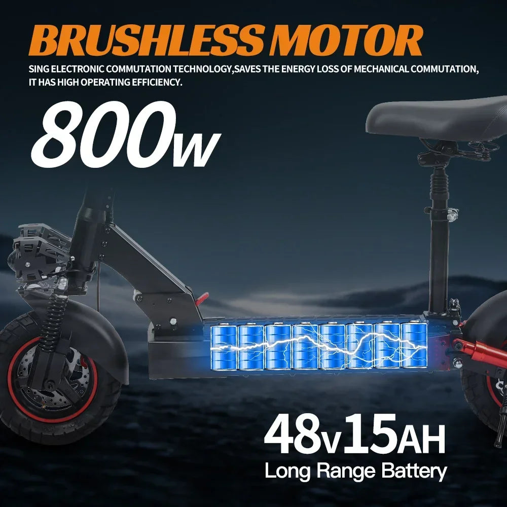 Motor 800W Folding Electric Scooters With Seat For Adults Commuter 28MPH Fast Foldable E-Scooter Off-Road Tires Electric Scooter