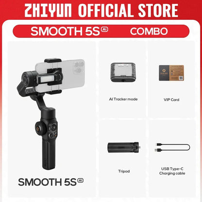 ZHIYUN Official SMOOTH 5S AI Handheld Stabilizer Gimbal 3-Axis Gimbals Fill Light Phone Stabilizer for iphone 13 pro max Samsung