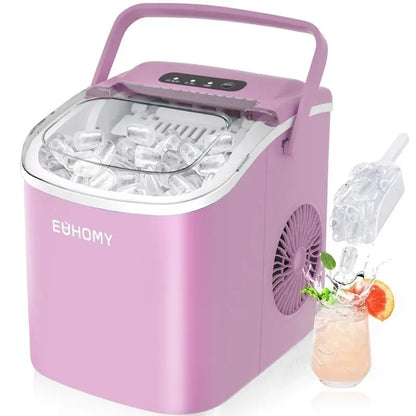 EUHOMY Ice Maker Countertop , 26lbs in 24Hrs, 9 Ice Cubes Ready in 6 Mins, Auto-Cleaning Portable Ice Maker with Basket Scoop