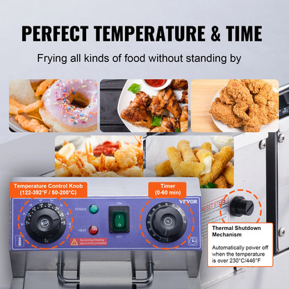 VEVOR  Electric Deep Fryer w/Dual Removable Tanks 12L 5000W Commercial Countertop  Fryer for Chicken French Fries Frying Chips