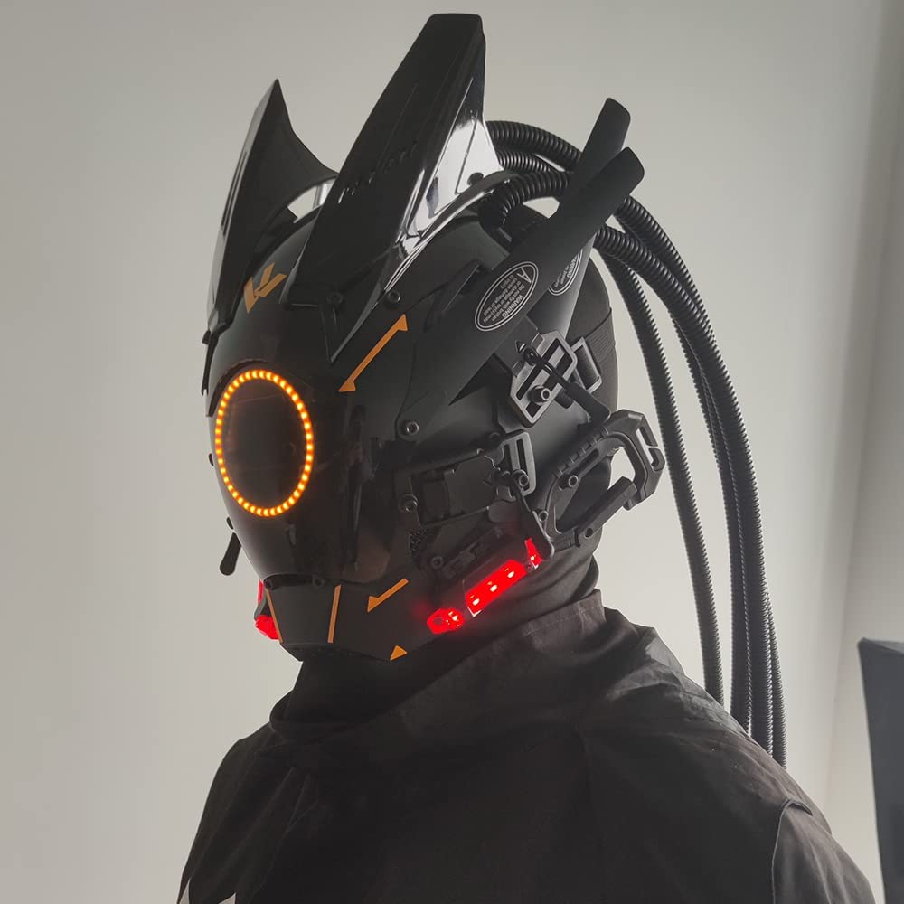 JAUPTO Cyberpunk mask  round lights with woven masks role-playing Halloween suitable for party music festival accessories