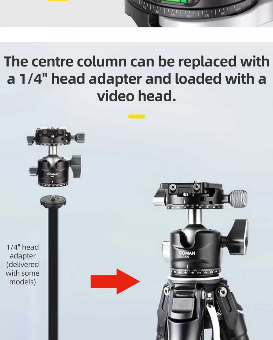 COMAN Zero F38 Carbon Fiber Lightweight Travel Tripod Professional Dslr Camera Tripod For Film making Smartphone Maxload 39.6lbs