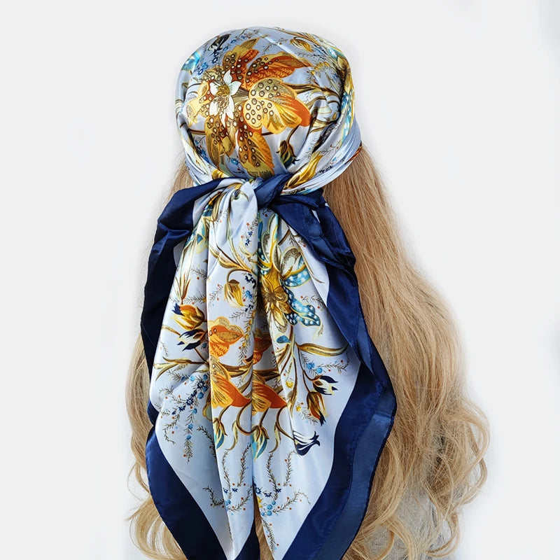 new 90*90cm fashion Silk Scarf Scarftop Headwraps Women Vintage Four Seasons Hair Scarve Hijab Foulard Bandana Femme Headscarf