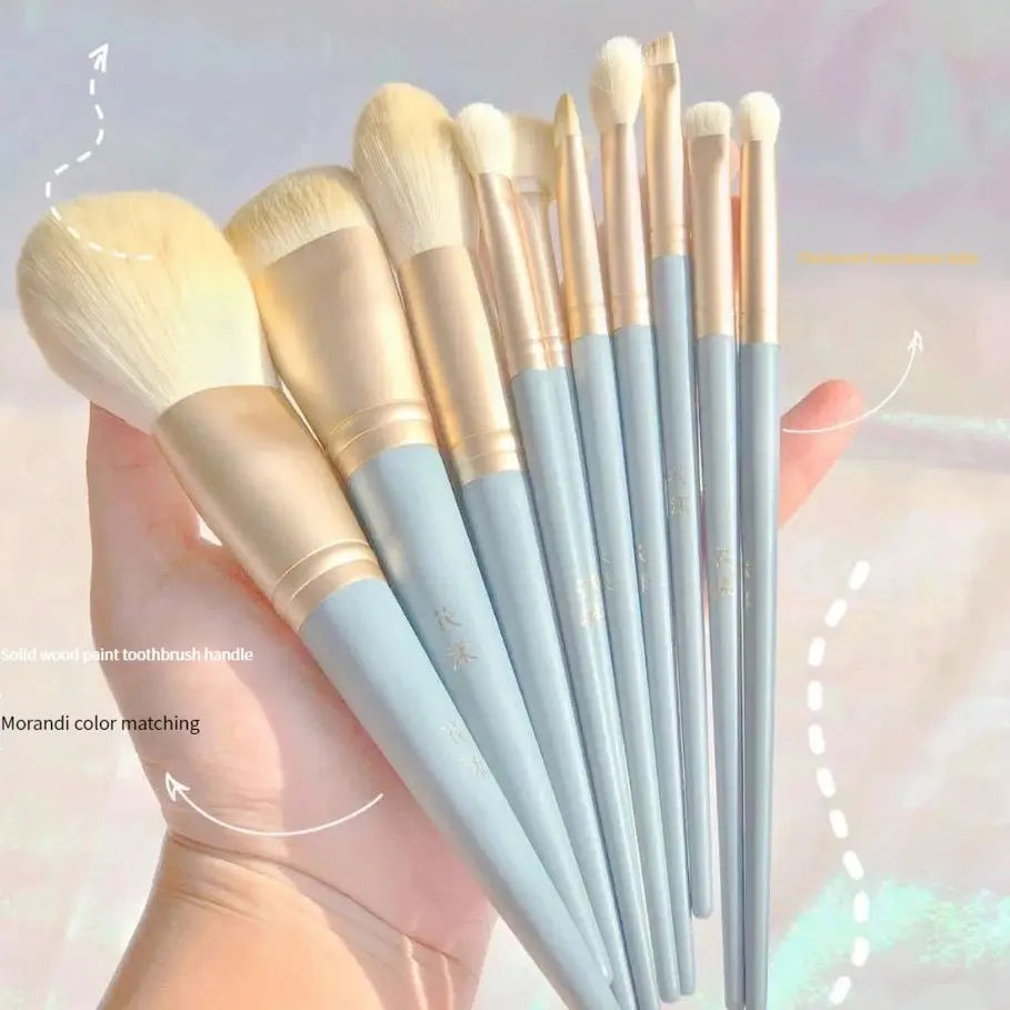 10Portable Soft-Bristled Makeup Brushes Morandi Color Makeup Brush Set Novice Beginners Advanced Full Set of Makeup Tools