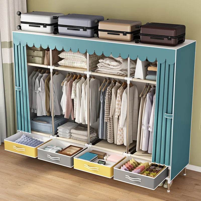 Simple wardrobe, sturdy and durable fabric cabinet, home bedroom assembly, rental room storage cabinet, wardrobe rack - MarvelouStoree