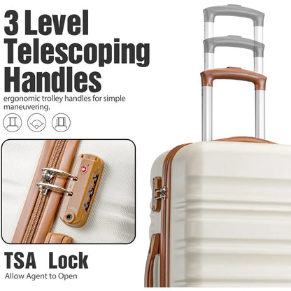 Luggage Set 4 Piece Luggage ABS hardshell TSA Lock Spinner Wheels Luggage Carry on Suitcase WHITE-BROWN, 6 piece set