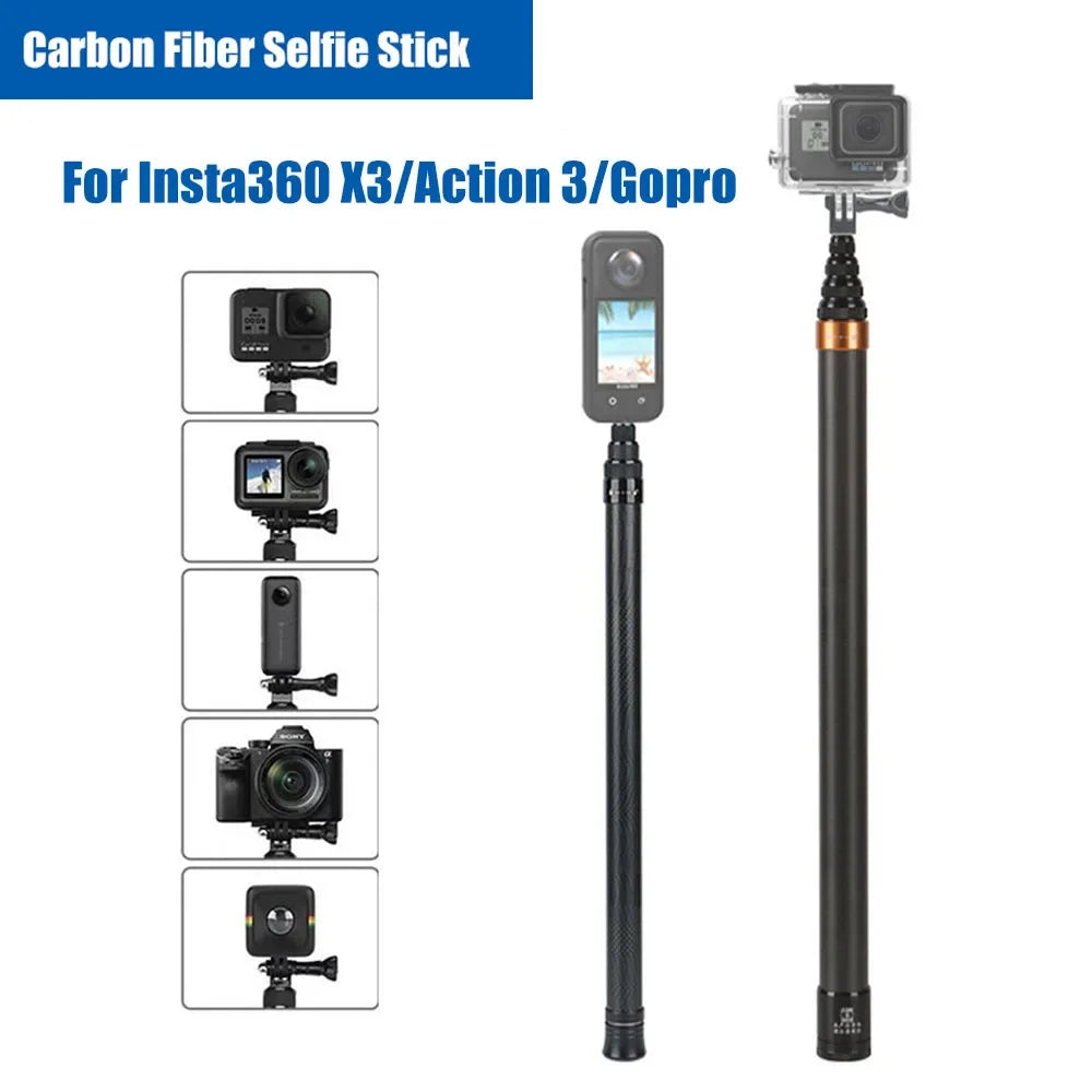 3M Carbon Fiber Selfie Stick for Insta360 X3 / ONE X2 / RS Aluminum Alloy Selfie Stick for GoPro Hero 11 10 9 8 DJI OSMO Action