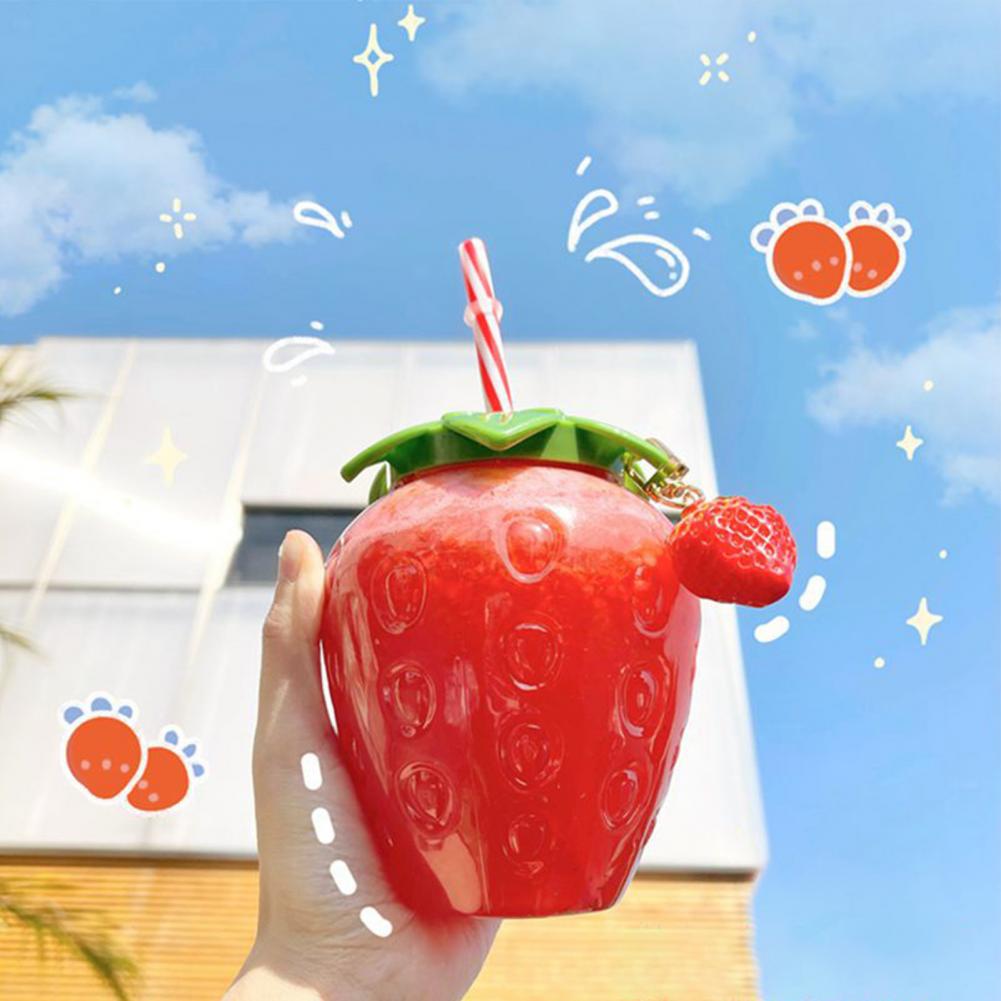 500 ml Water Bottle Cup With Straw Cute Strawberry Shape Leak-Proof Tumbler Juice Mug Drinking Tools Drinkware Photography Pops