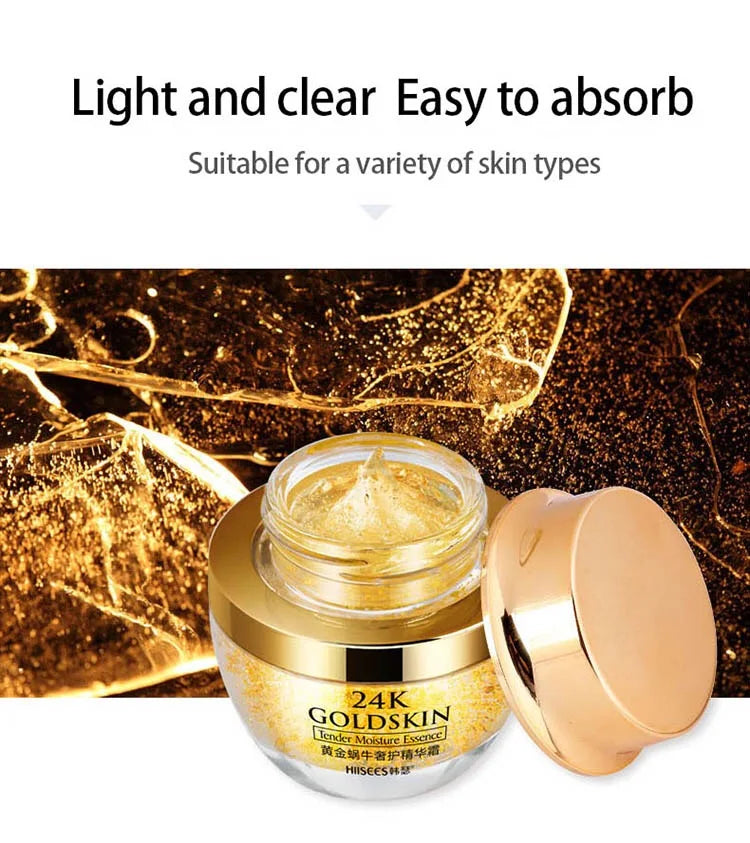 24K Golden Snail Collagen Cream Moisturizing and Skincare Essential Oil Control Facial Beauty Product 1 Piece Non Irritating