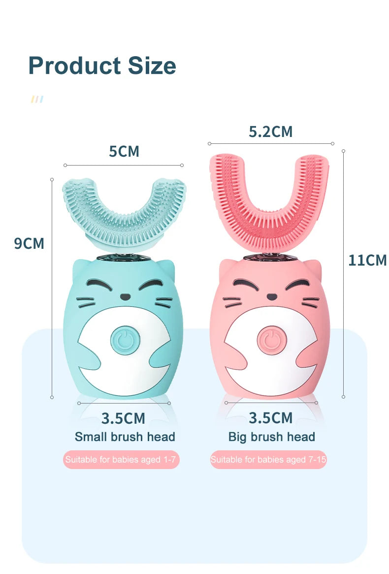 Kids U-shaped Sonic Electric Toothbrush Children Silicon Toothbrush 360 Degrees Smart Tooth Brush Teeth Whitening for Waterproof