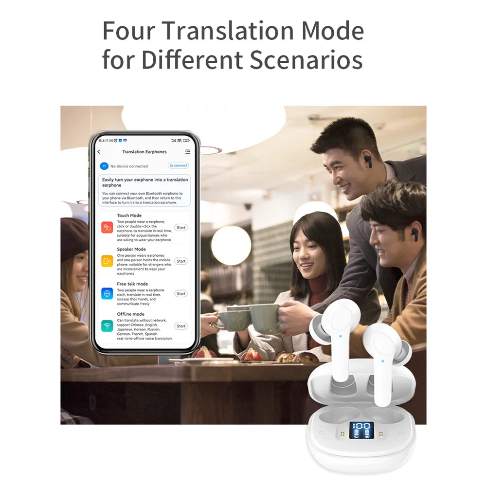 144 Languages Instant Translated Smart Voice Translator Support Online OffLine Wireless BT Translator Headset 4 Translation Mode