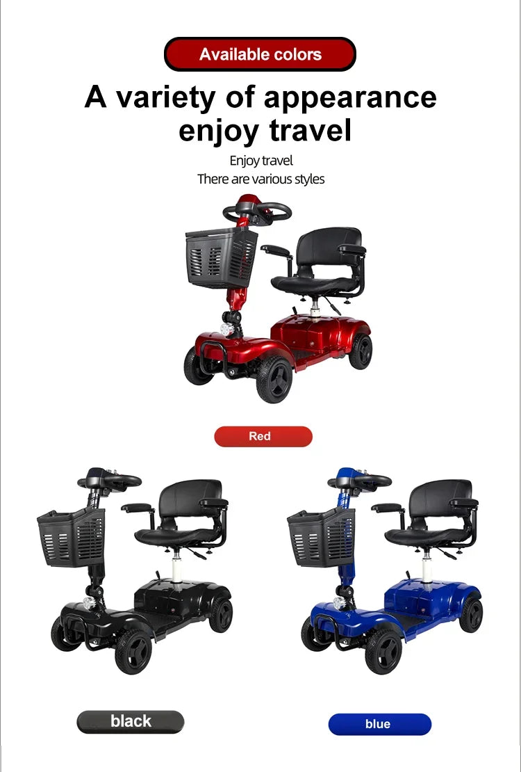 New Folding Electric Scooter for Elderly and Disabled Armrest Seat Adults 4 Wheels Leisure Portable Mobility Scooter 300W24V20AH