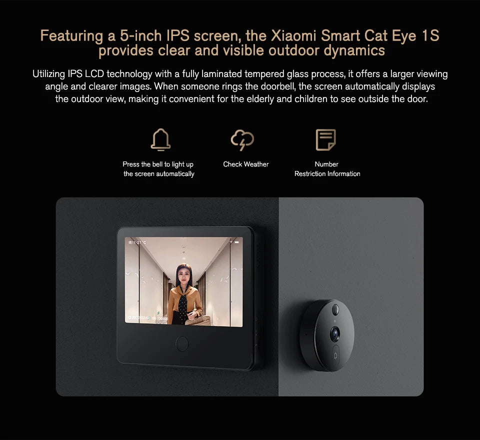 Xiaomi Smart Cat's Eye 1S Security Protection 5-inch IPS Screen Video Doorbell 1080P Camera HD Night Vision WiFi App Alarm