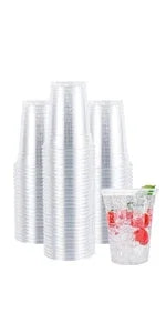 200 Pack Disposable Plastic Cups with Lids and Straws, 12oz Clear Plastic Cups, Disposable Cups