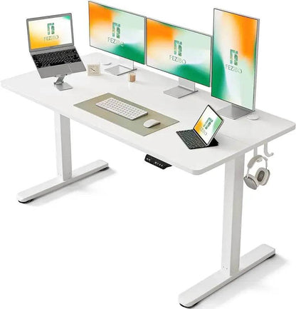 FEZIBO Electric Standing 63 x 24 Inches Height Adjustable Stand up Sit Stand Home Office Computer Desk, White - MarvelouStoree