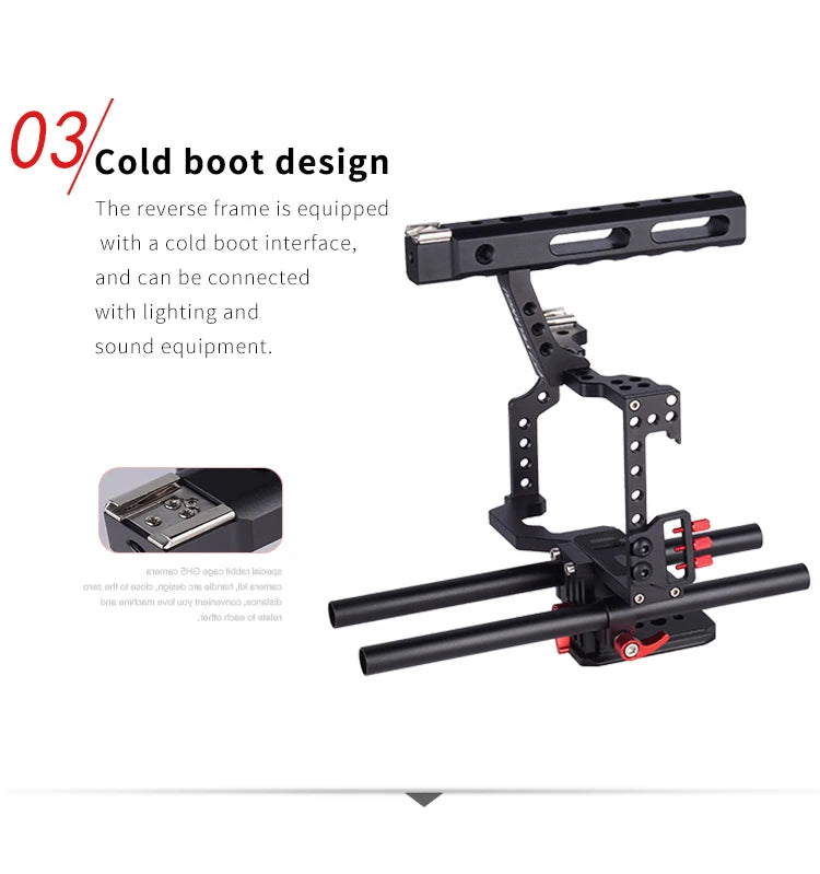 YELANGU Camera Cage Rig Kit for Sony A7S A7 A7R A72 A7RII A7SII A6000 A6500 A6300 with Dual Cold Shoe  Mounts 1/4 Inch Threads