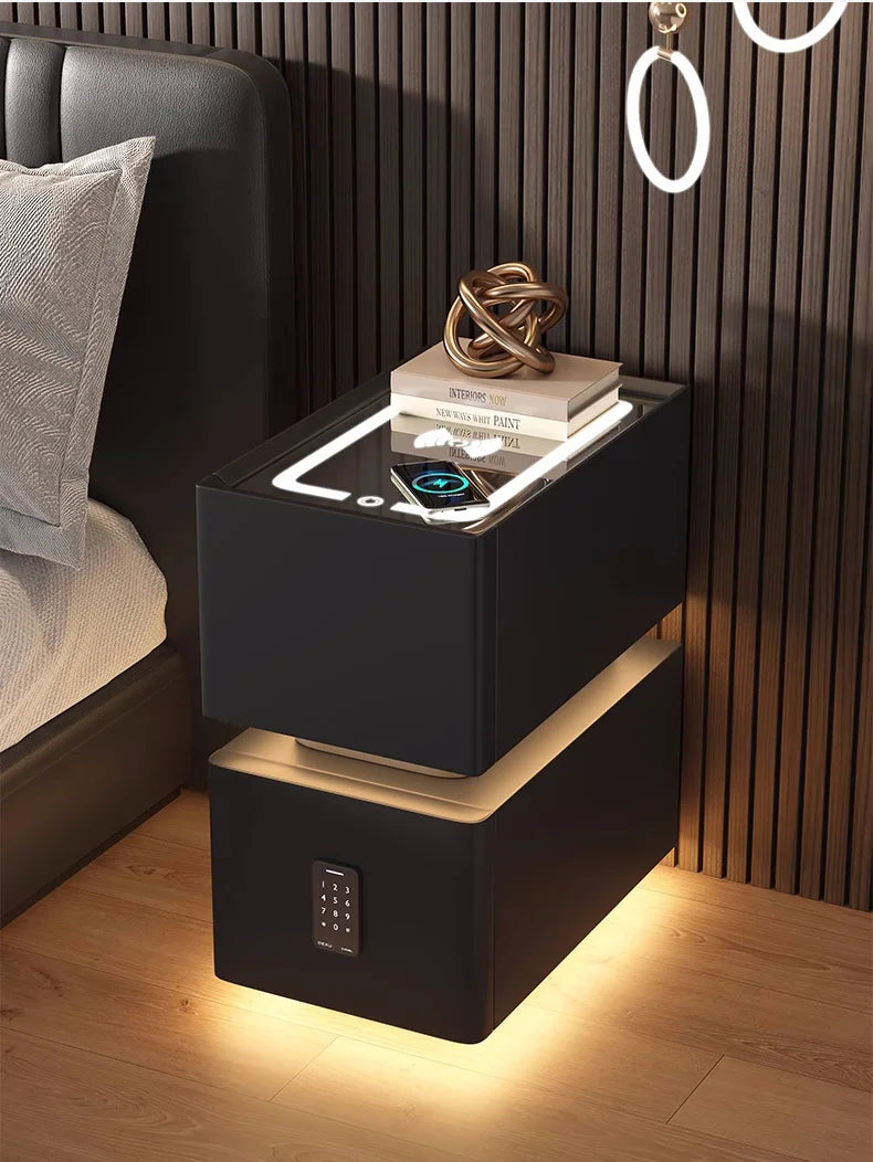 Creative 25cm Smart Bedside Table with Sensor Light Nordic Style Storage Cabinet Bedroom Nightstand with Wireless Charging