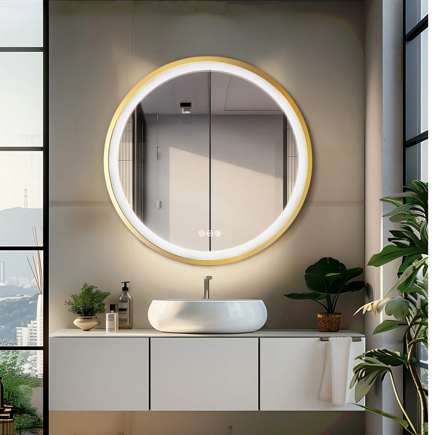 Wisfor 28x36 LED Lighted Bathroom Mirror with Bluetooth Speaker Smart Wall Vanity Mirror Anti-Fog Dimming 3 Lights