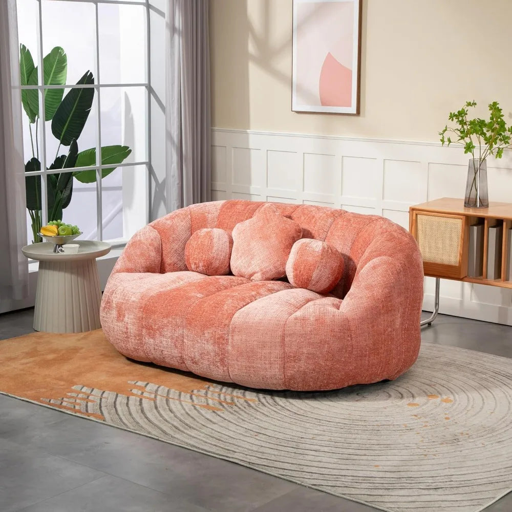 Bean Bag Sofa, Comfy Loveseat Couch for Adults, Small Lazy Sofa with 3 Pillows & High Backrest, Fluffy Cozy Bean Bag Chair Couch