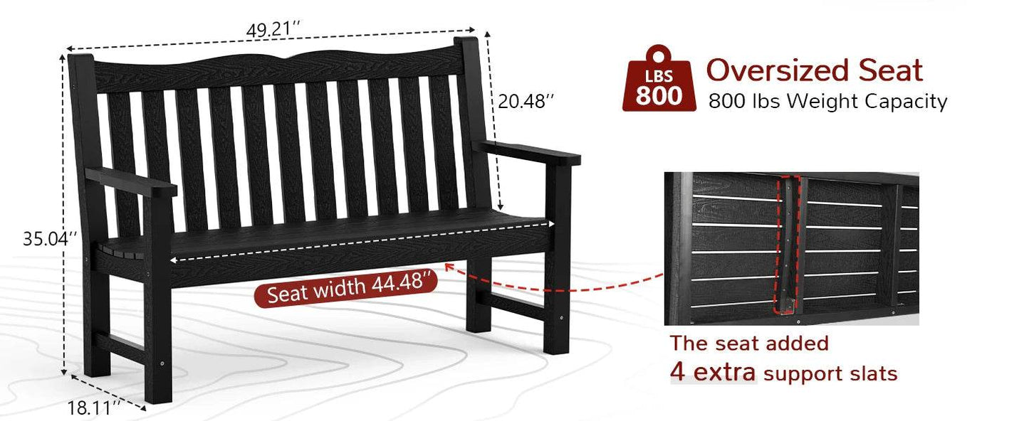 Outdoor Bench, 2-Person Garden Benches for Outdoors, All-Weather HIPS Garden Bench with 800 lbs Weight Capacity - MarvelouStoree