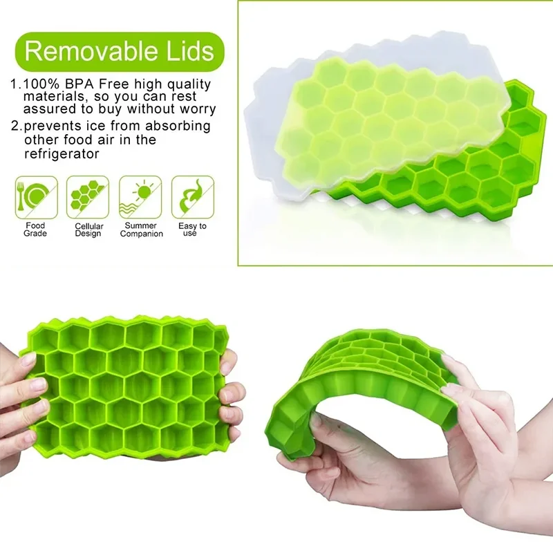 Large-capacity Ice Trays Silicone Mold Reusable Honeycomb Ice Cube Maker Food Grade Ice Maker with Lids Popsicle Mould Mold