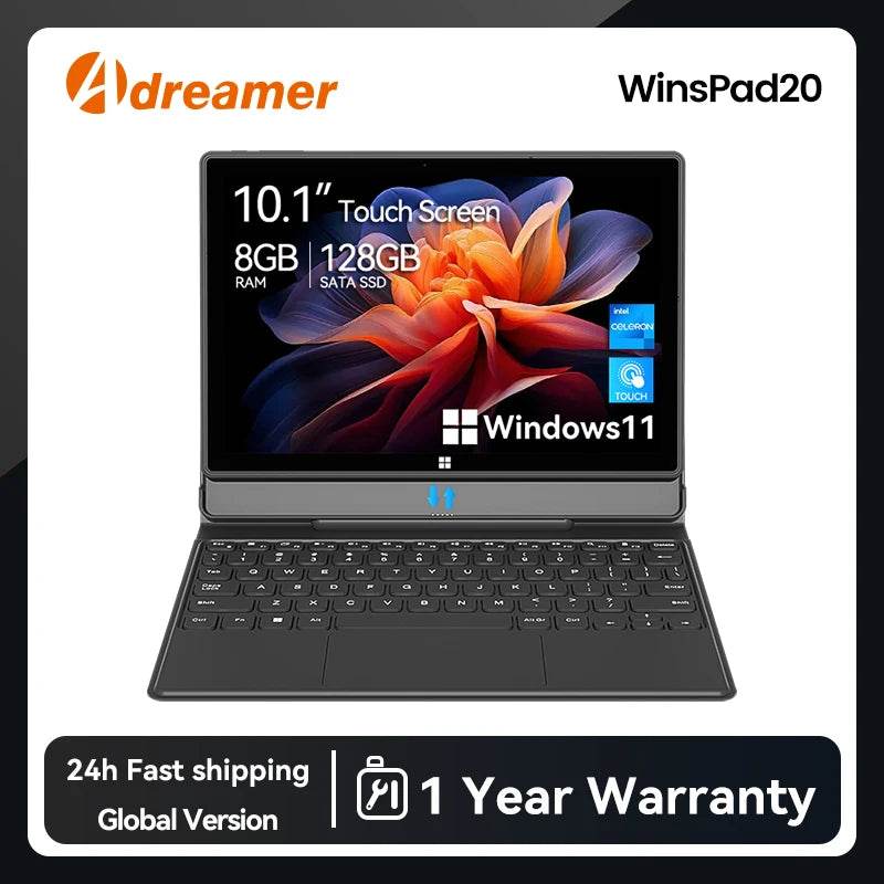 Adreamer 10 Inch Windows Tablet with Keyboard 8GB 128GB 4000mAh 2 In 1 PC Cheap Tablet Windows 11 Intel J4125 2.4G/5G WiFi - MarvelouStoree