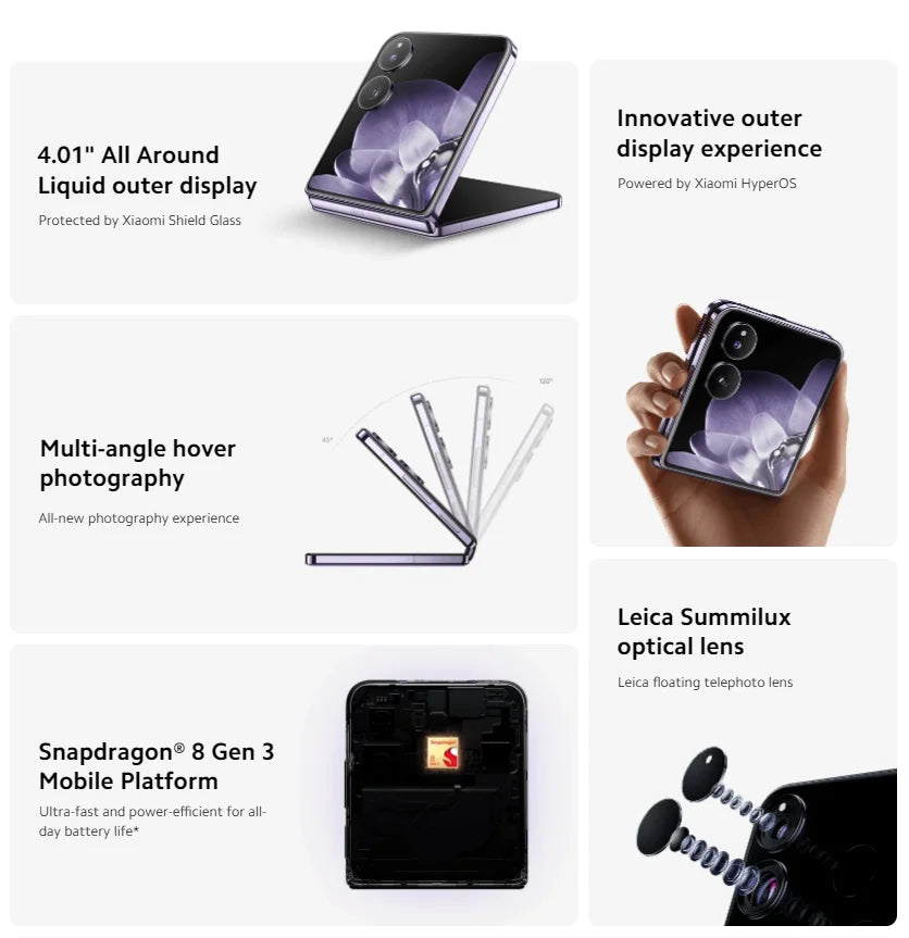 2024 World Premiere Global Version Xiaomi MIX Flip 12GB 512GB Foldable 6.86" 4.01" Display Snapdragon 8 Gen 3 50MP Leica Camera