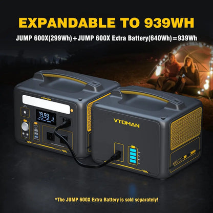 Portable Power Station, LFP Battery Powered Generator with 2x 600W AC Outlets (Surge 1200W), 4x USB ports, 3x DC Out