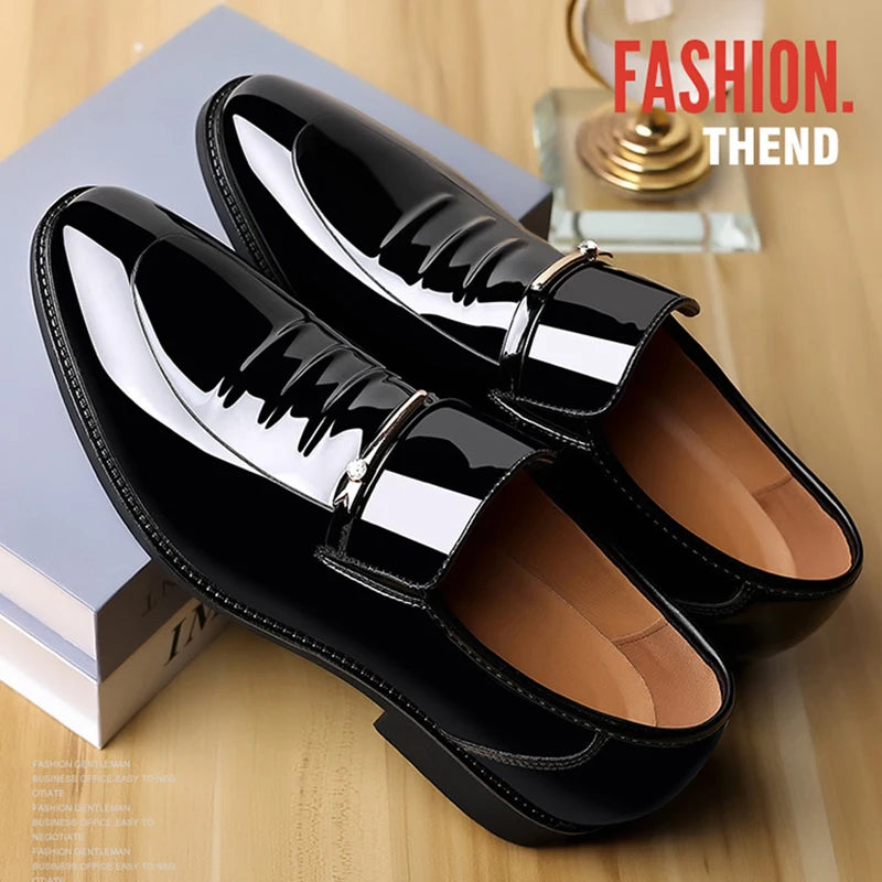 Patent Leather Shoes for Men Business Shoes Casual Point Toe Slip on Loafers for Men Luxury Party Wedding Plus Size Shoes