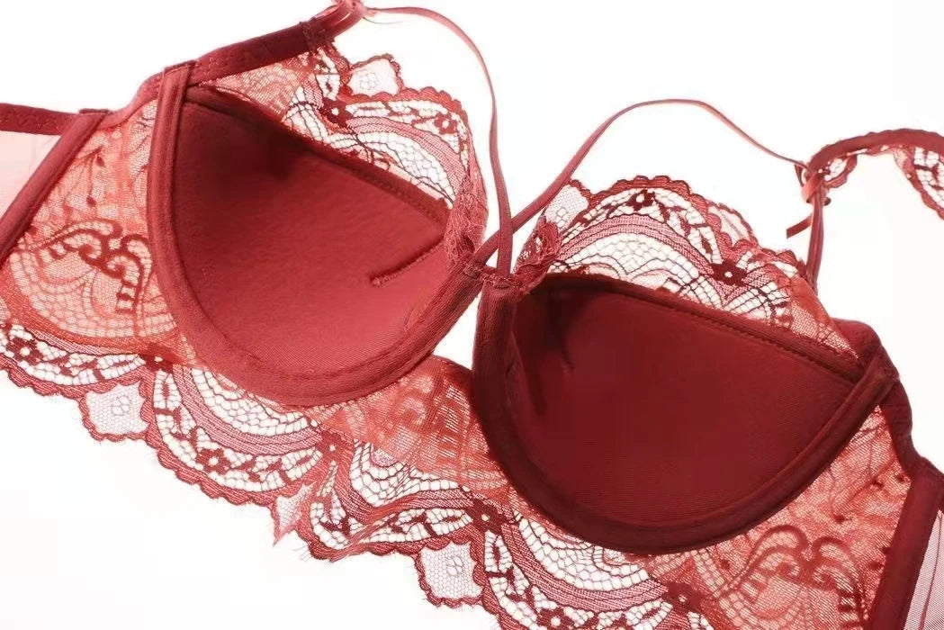 Ladies Underwear Thin Cotton Sexy Push Up Large Size Lace Bra Set