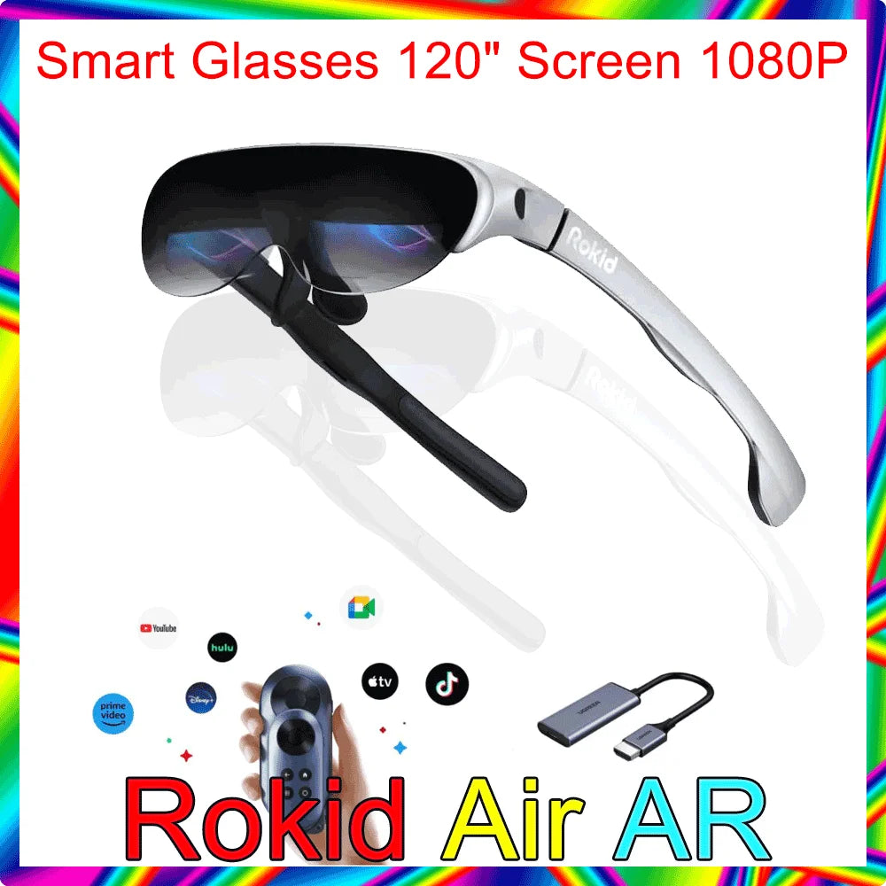 Rokid Air AR Smart Glasses 120" Screen with 1080P OLED Dual Display 43°FoV 55PPD Foldable Home Game Viewing Device