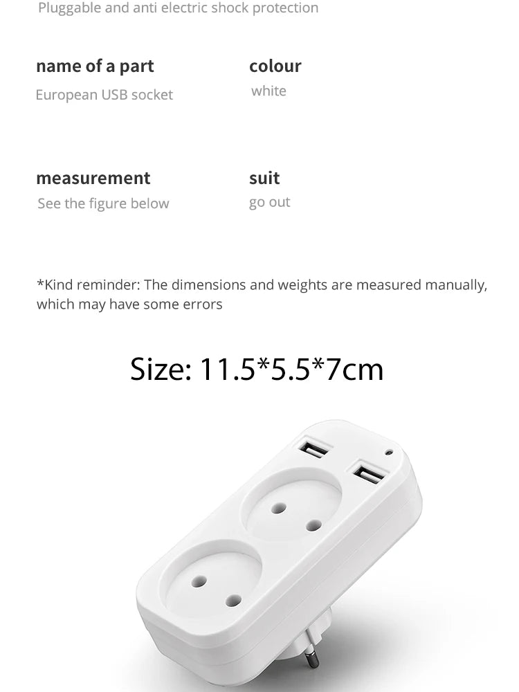 1pcs European Plug Conversion Plug Multifunctional Socket Portable Dual Usb Port German French Russian Universal Socket