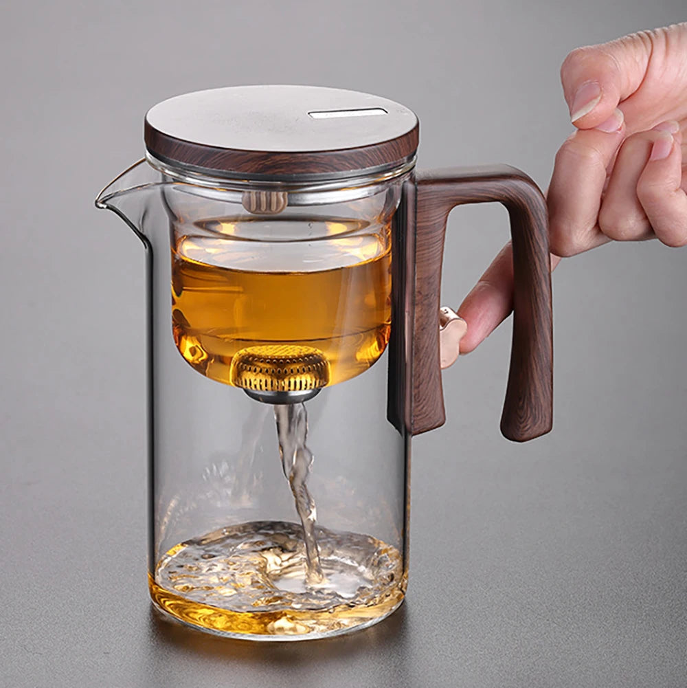 520ML/720ML Glass Teapot Water Separation Inner Container One Click Magnetic Switch Tea Filtration Tea Pot Wood Handle Cup Set