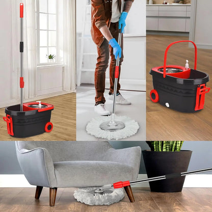 360° Spin Mop Bucket Sets Wrings System, Bucket with Wheels and 61''/155cm Extendable and Adjustable Handle, Dry wet separation