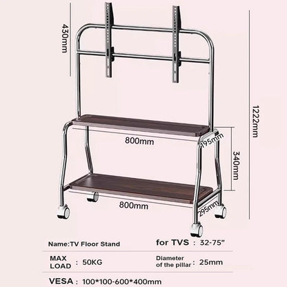 Floor Stand TV Support Shelf Removable With Wheels 32-75 Inches TV Cart TV Shelf Mute Wheels up to 110lbs Max VESA 600x400mm