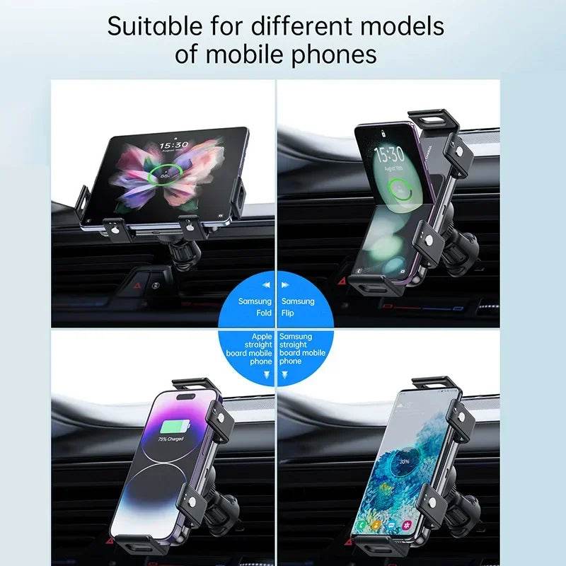 Dual Coil Fold Screen Car Wireless Charger For Samsung Galaxy Z 4 3 Fold Flip iPhone 15 14 Fast Phone Charging Vent Mount Holder - MarvelouStoree