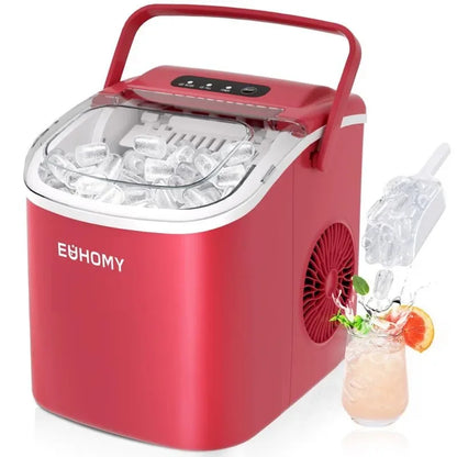 EUHOMY Ice Maker Countertop , 26lbs in 24Hrs, 9 Ice Cubes Ready in 6 Mins, Auto-Cleaning Portable Ice Maker with Basket Scoop