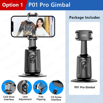 360 Rotation Gimbal Stabilizer for Smartphone,Cold Shoe Wireless Bluetooth AI Tripod,Desktop Follow Focus Gimbal for Tiktok