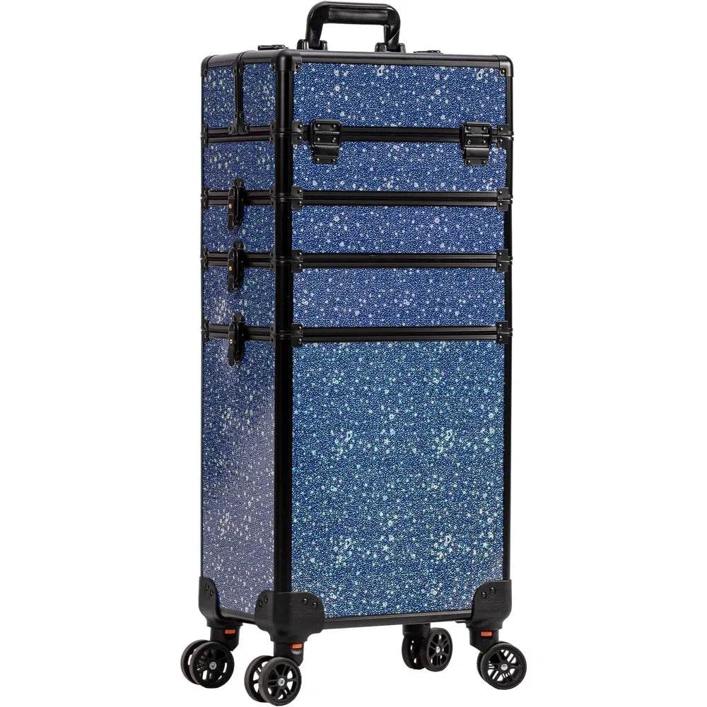 Rolling Makeup Train Case Large Storage Cosmetic Trolley 5 in 1 Large Capacity Trolley Makeup Travel Case with Key Swivel Wheels - MarvelouStoree