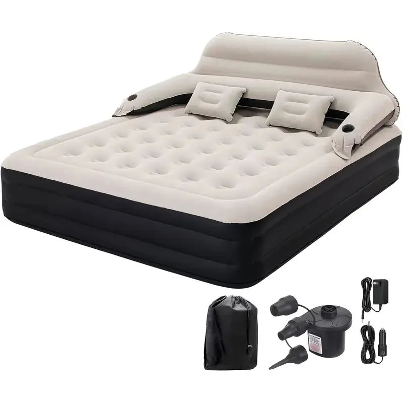 King Size Air Mattress with Headboard and Pump,Blow Up Mattress Inflatable Bed with Pillows