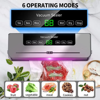 Electric Vacuum Sealer Built-in Cutter Kitchen Food Storage Seal Touch Button Dry/Wet Food Package Sealer Kitchen Vacuum Sealer