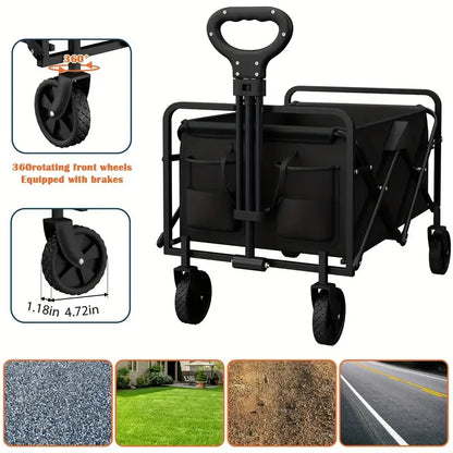 Heavy-Duty Folding Utility Wagon - Collapsible, Portable, and Spacious Cart with Wheels for Camping, Shopping, Sports, Picnic,