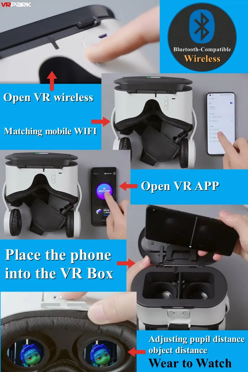 Original J60 4K Wireless Virtual Reality VR Glasses Stereo 3D Videos Google Cardboard Box Headset Helmet for Smartphone Max 6.7"