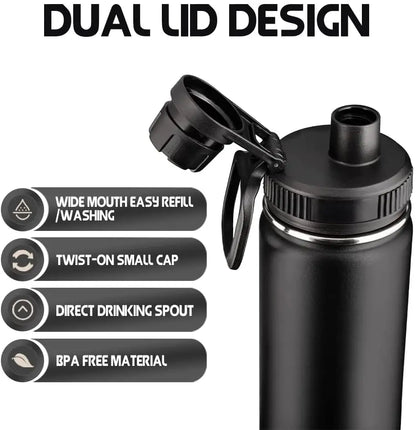 1000ml Stainless Steel Vacuum Insulated Sports Water Bottle with 100% Leak-Proof Travel Lid, w/Paracord Survival Handle, 32 oz