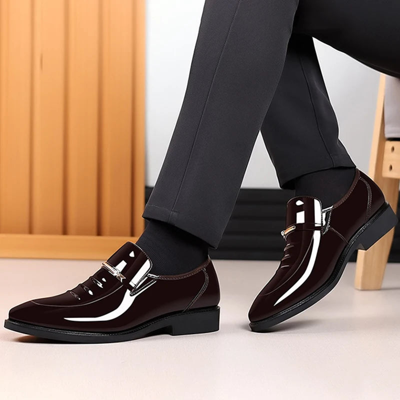 Patent Leather Shoes for Men Business Shoes Casual Point Toe Slip on Loafers for Men Luxury Party Wedding Plus Size Shoes